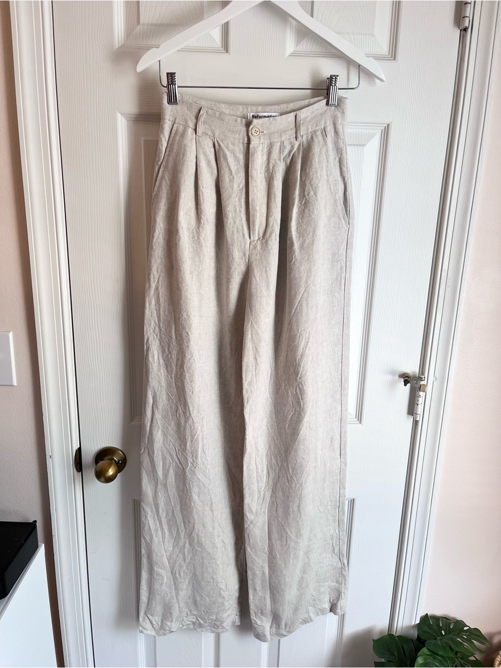 Reformation Linen Wide-Leg Pants in Light Beige